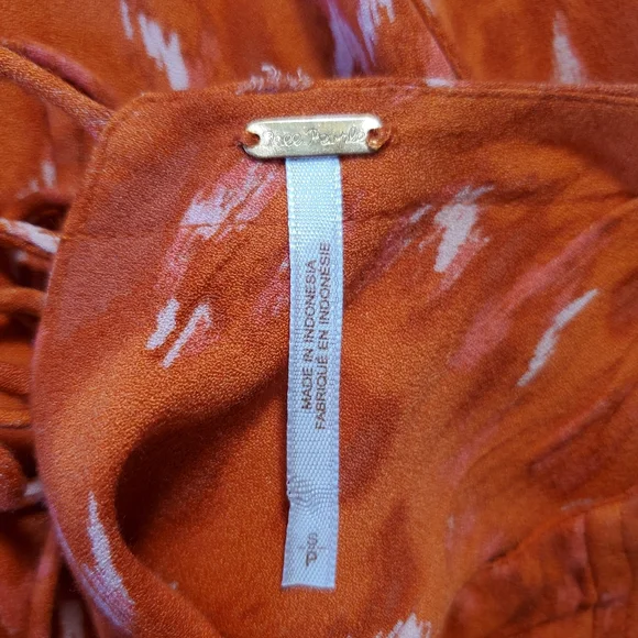 Free People Sze M Dress Mini Sleeveless Open Back Orange Abstract Chiffon Pocket - Picture 10 of 11